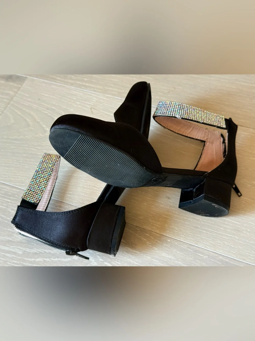 Mix No 6 Girls Tina Black Satin Rhinestone Dress Shoes Pump Heel Youth Size 3M